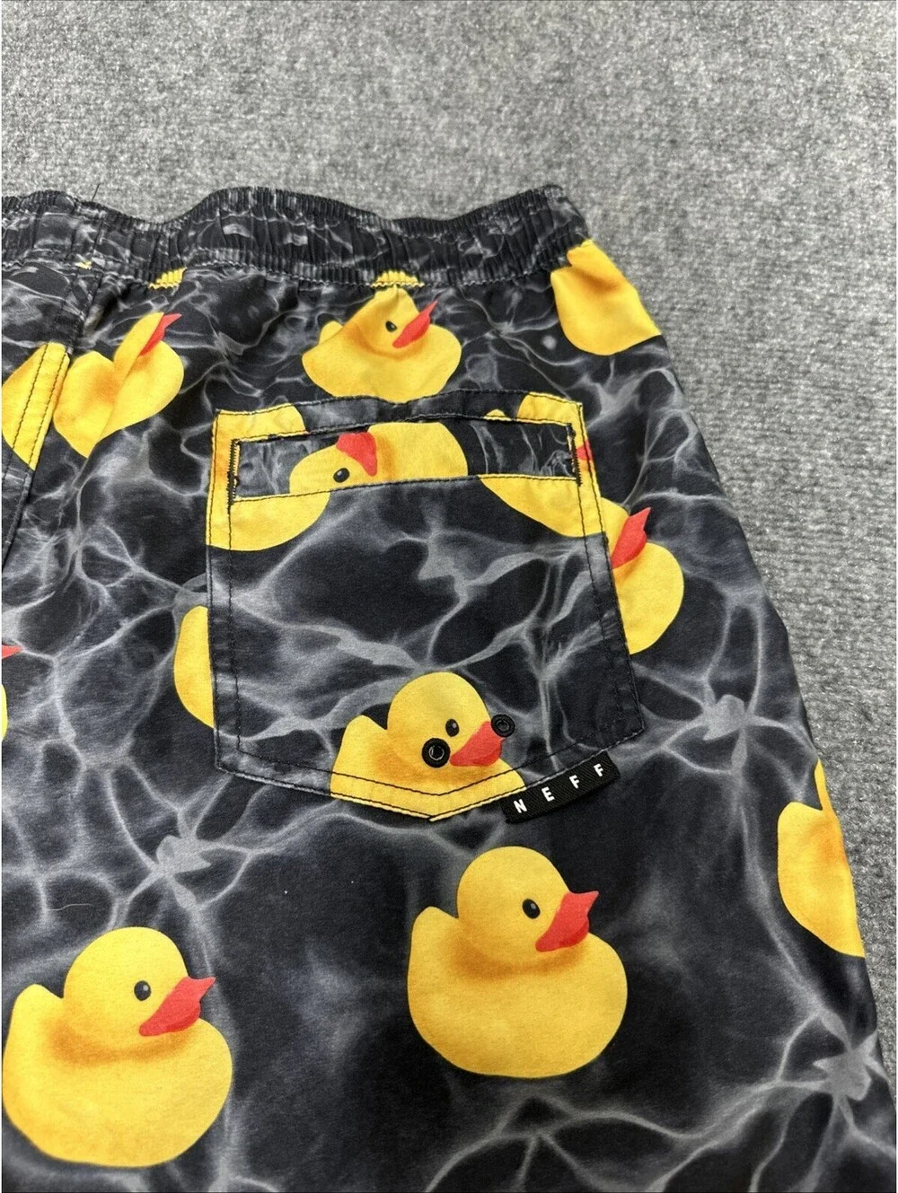 NEFF Swim Shorts Men Size L Black Rubber Duck Trunks Surf Skate